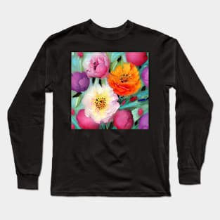 Dreamy Peony Blooms Floral Art Long Sleeve T-Shirt